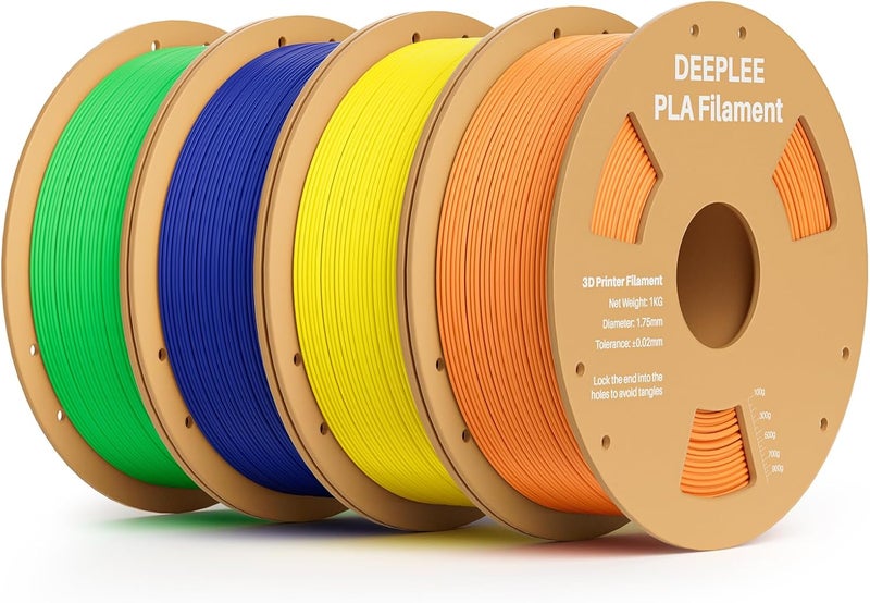 Deeplee PLA 1.75mm 3D Printer Filament, Dimensional Accuracy +/- 0.02mm, Neatly Wound, No Clogging, Vacuum Package, Fits for Most FDM 3D Printers, 4 Pack 1kg Yellow & Orange & Blue & Green - Image 1